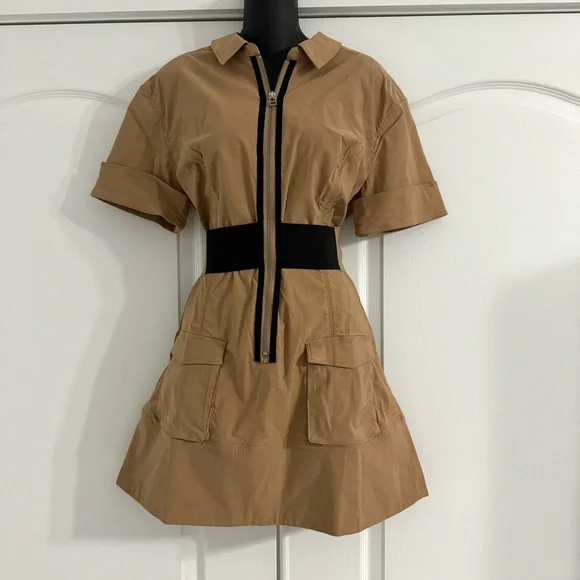 Anthropologie Maeve Tan Utility Shirt Dress Large NWT Zip Front Pockets - Picture 5 of 9